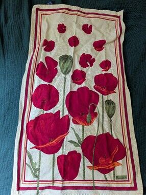 Vintage Tea Towel Poppies France Linem Cotton Cottagecore Maximilist European
